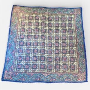 Vintage Wool Blue Purple Colorful Paisley Pattern Scarf Shaw 48x48